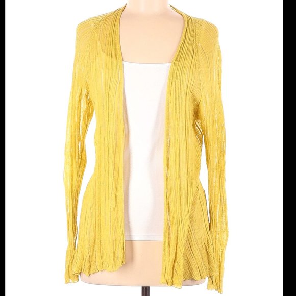 Eileen Fisher linen and silk yellow open-weave cardigan M Medium EUC - Picture 1 of 2